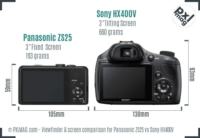Panasonic ZS25 vs Sony HX400V Screen and Viewfinder comparison