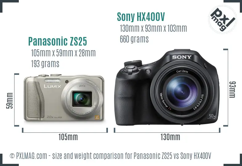 Panasonic ZS25 vs Sony HX400V size comparison