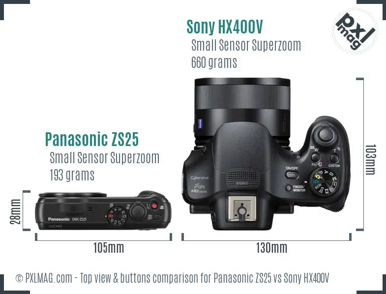 Panasonic ZS25 vs Sony HX400V top view buttons comparison