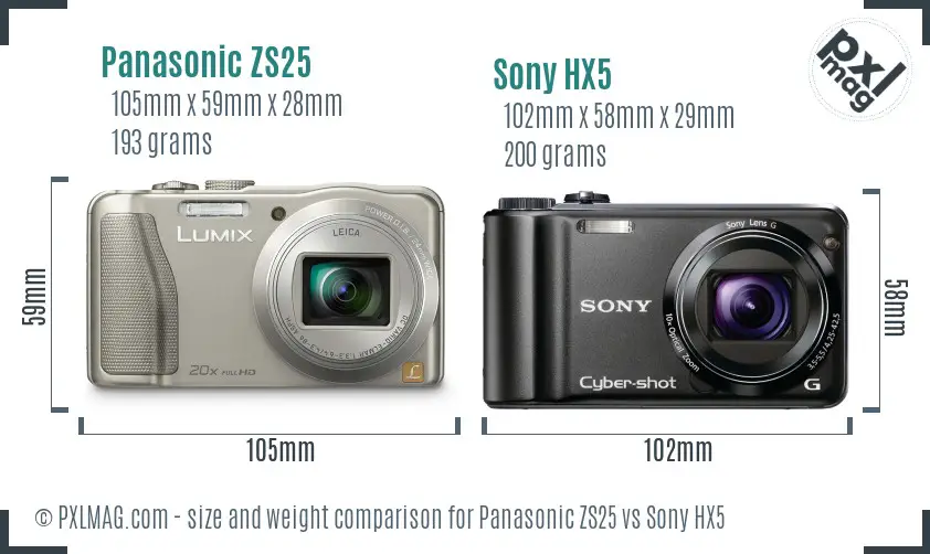 Panasonic ZS25 vs Sony HX5 size comparison Panasonic ZS25 vs Sony HX5 size comparison