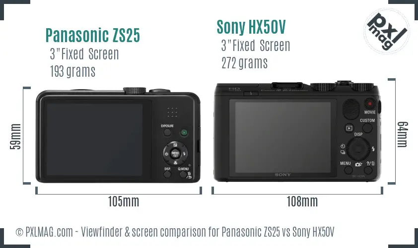 Panasonic ZS25 vs Sony HX50V Screen and Viewfinder comparison