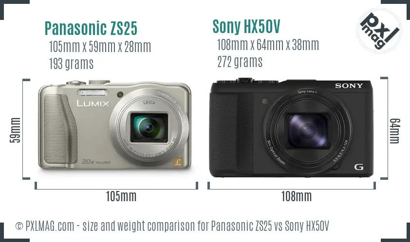 Panasonic ZS25 vs Sony HX50V size comparison