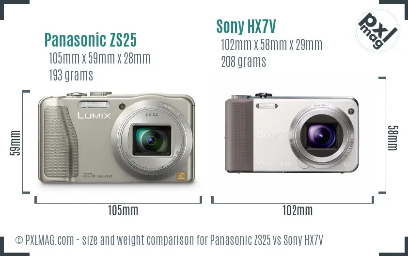 Panasonic ZS25 vs Sony HX7V size comparison