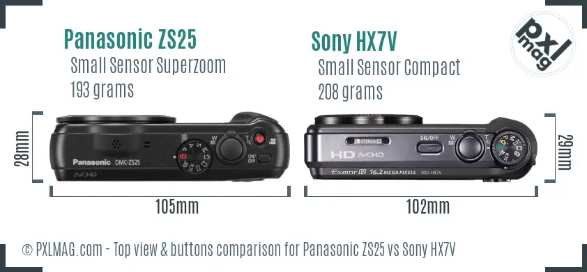 Panasonic ZS25 vs Sony HX7V top view buttons comparison