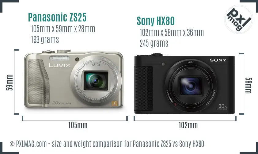 Panasonic ZS25 vs Sony HX80 size comparison Panasonic ZS25 vs Sony HX80 size comparison