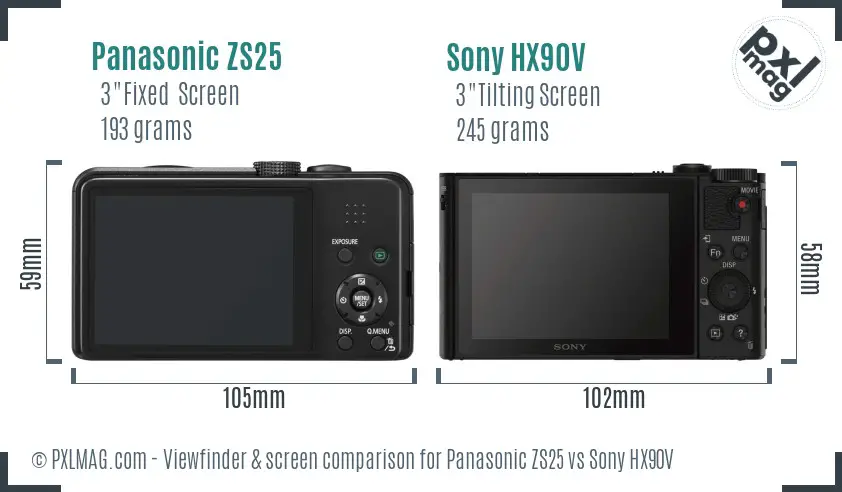 Panasonic ZS25 vs Sony HX90V Screen and Viewfinder comparison
