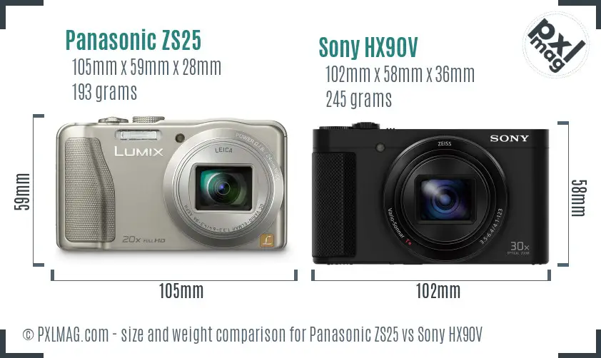 Panasonic ZS25 vs Sony HX90V size comparison