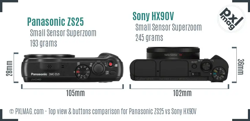 Panasonic ZS25 vs Sony HX90V top view buttons comparison