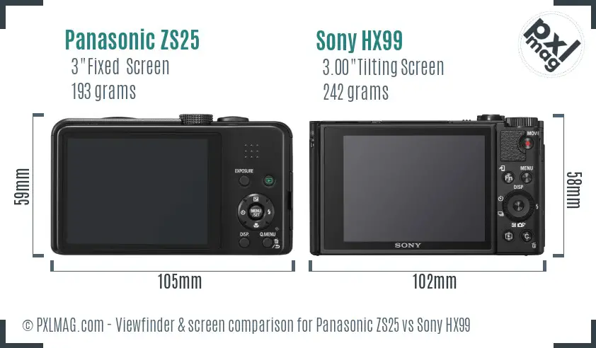 Panasonic ZS25 vs Sony HX99 Screen and Viewfinder comparison