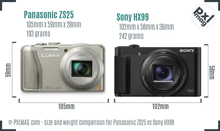 Panasonic ZS25 vs Sony HX99 size comparison