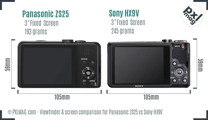 Panasonic ZS25 vs Sony HX9V Screen and Viewfinder comparison