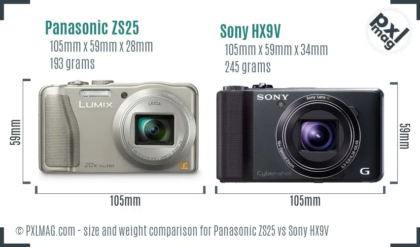 Panasonic ZS25 vs Sony HX9V size comparison