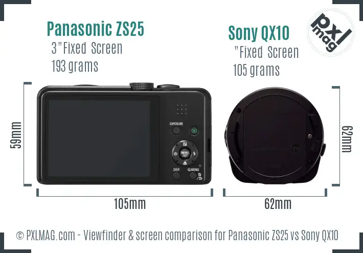 Panasonic ZS25 vs Sony QX10 Screen and Viewfinder comparison Panasonic ZS25 vs Sony QX10 Screen and Viewfinder comparison