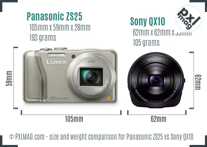 Panasonic ZS25 vs Sony QX10 size comparison Panasonic ZS25 vs Sony QX10 size comparison
