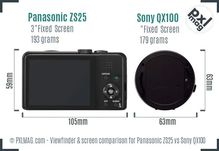 Panasonic ZS25 vs Sony QX100 Screen and Viewfinder comparison