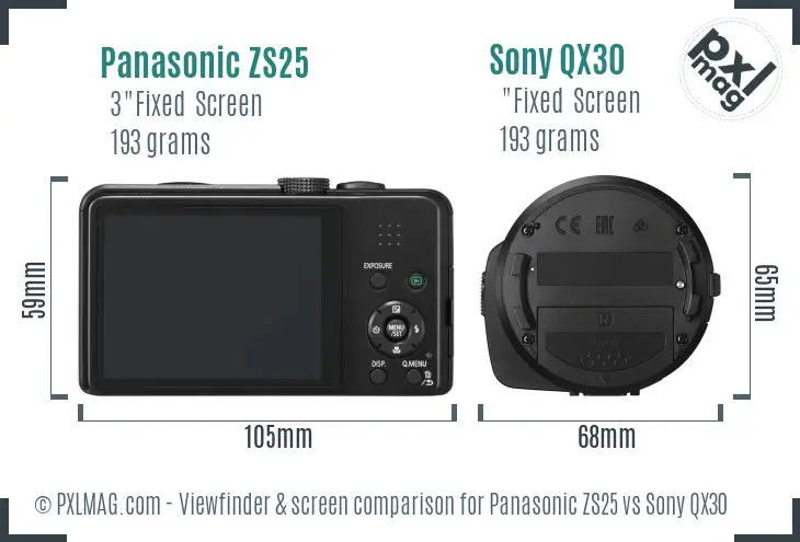 Panasonic ZS25 vs Sony QX30 Screen and Viewfinder comparison