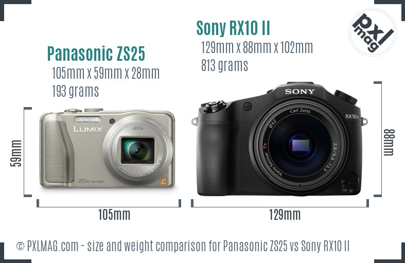 Panasonic ZS25 vs Sony RX10 II size comparison