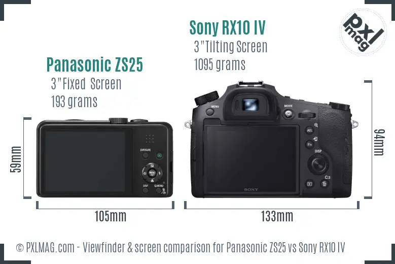 Panasonic ZS25 vs Sony RX10 IV Screen and Viewfinder comparison