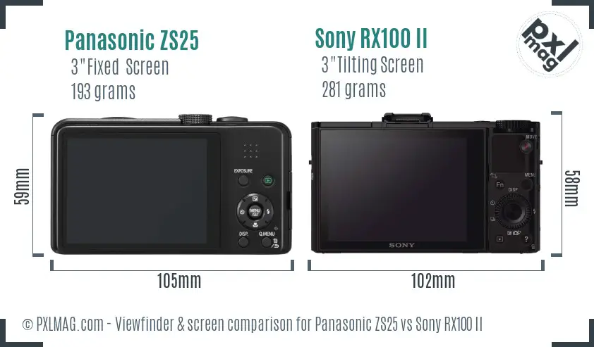 Panasonic ZS25 vs Sony RX100 II Screen and Viewfinder comparison