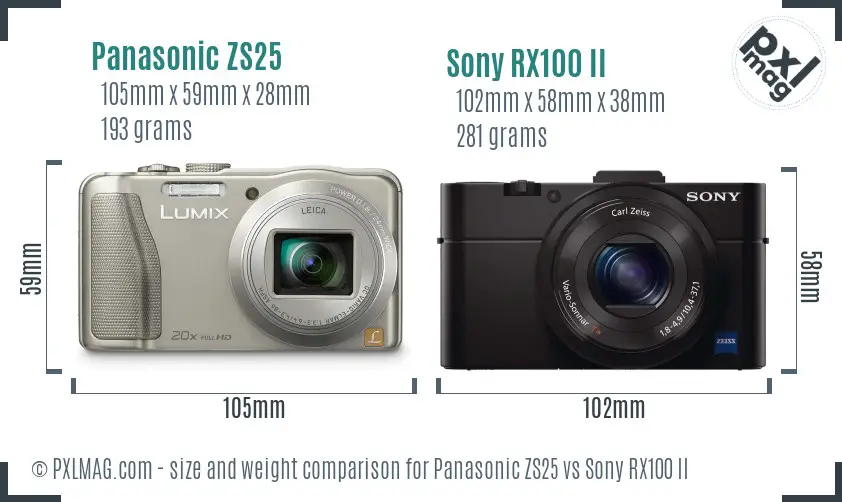 Panasonic ZS25 vs Sony RX100 II size comparison