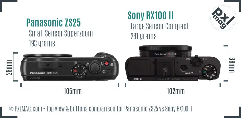 Panasonic ZS25 vs Sony RX100 II top view buttons comparison