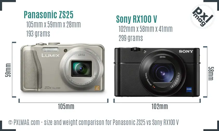 Panasonic ZS25 vs Sony RX100 V size comparison Panasonic ZS25 vs Sony RX100 V size comparison