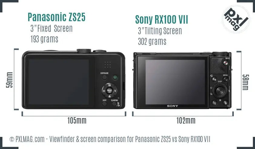 Panasonic ZS25 vs Sony RX100 VII Screen and Viewfinder comparison