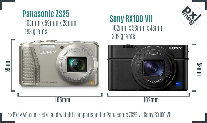Panasonic ZS25 vs Sony RX100 VII size comparison