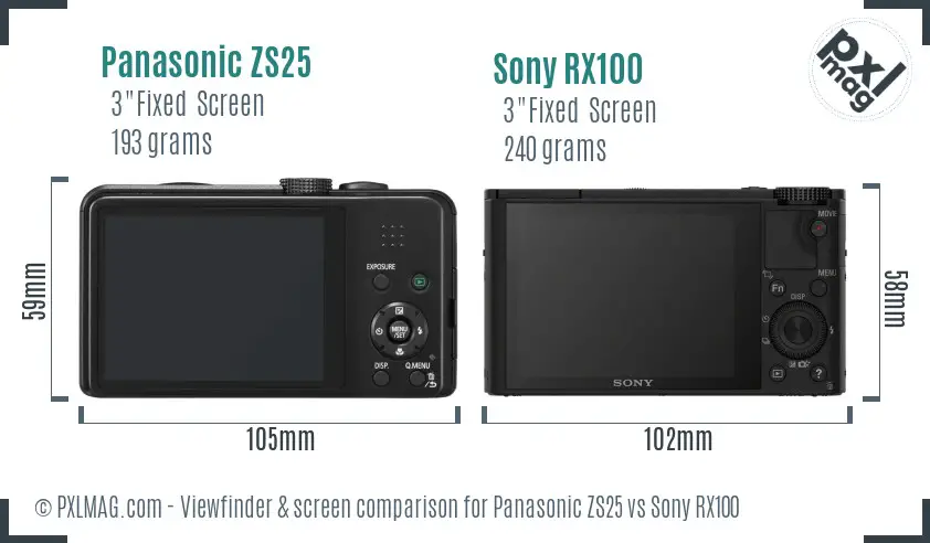 Panasonic ZS25 vs Sony RX100 Screen and Viewfinder comparison Panasonic ZS25 vs Sony RX100 Screen and Viewfinder comparison