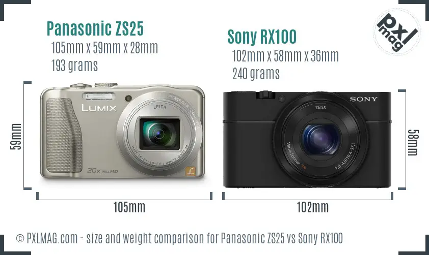 Panasonic ZS25 vs Sony RX100 size comparison Panasonic ZS25 vs Sony RX100 size comparison