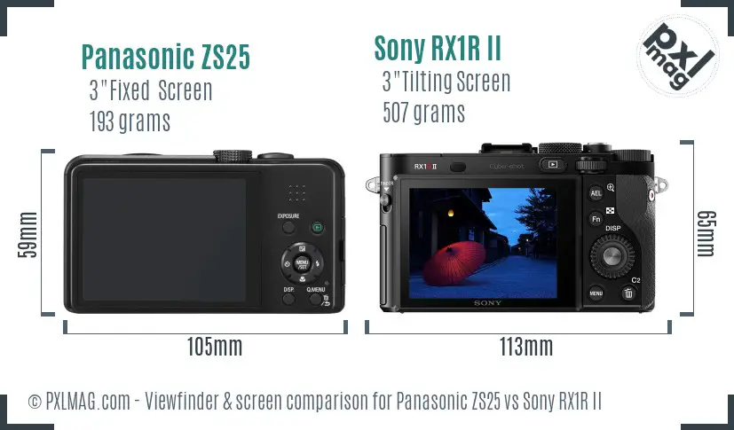 Panasonic ZS25 vs Sony RX1R II Screen and Viewfinder comparison