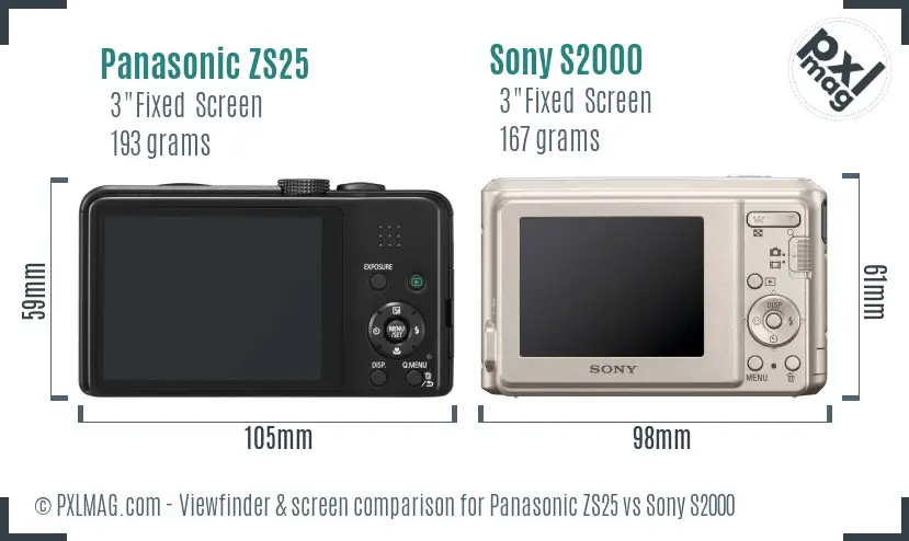 Panasonic ZS25 vs Sony S2000 Screen and Viewfinder comparison Panasonic ZS25 vs Sony S2000 Screen and Viewfinder comparison