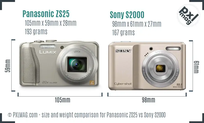 Panasonic ZS25 vs Sony S2000 size comparison Panasonic ZS25 vs Sony S2000 size comparison