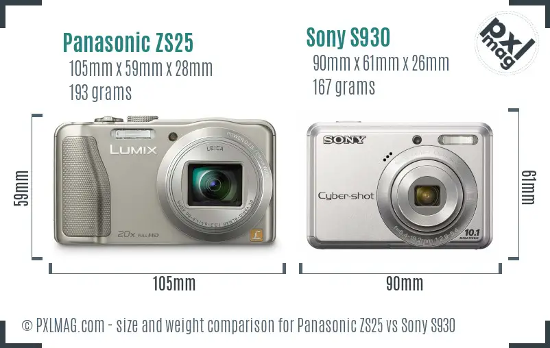 Panasonic ZS25 vs Sony S930 size comparison