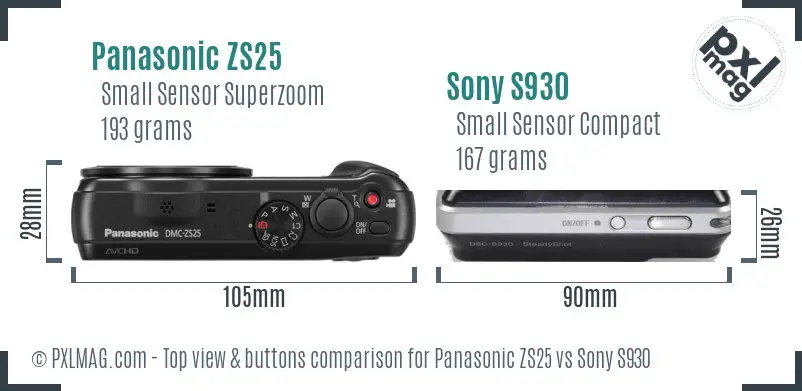 Panasonic ZS25 vs Sony S930 top view buttons comparison