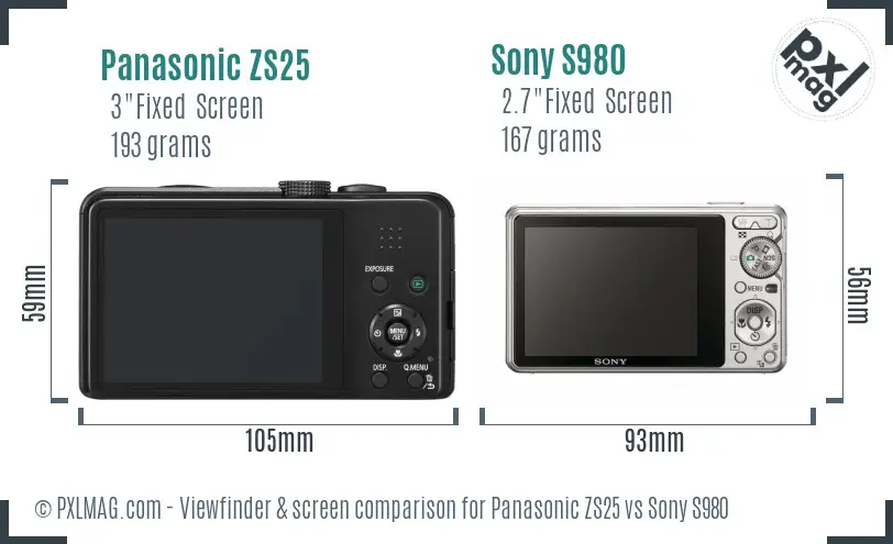 Panasonic ZS25 vs Sony S980 Screen and Viewfinder comparison