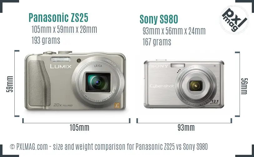 Panasonic ZS25 vs Sony S980 size comparison