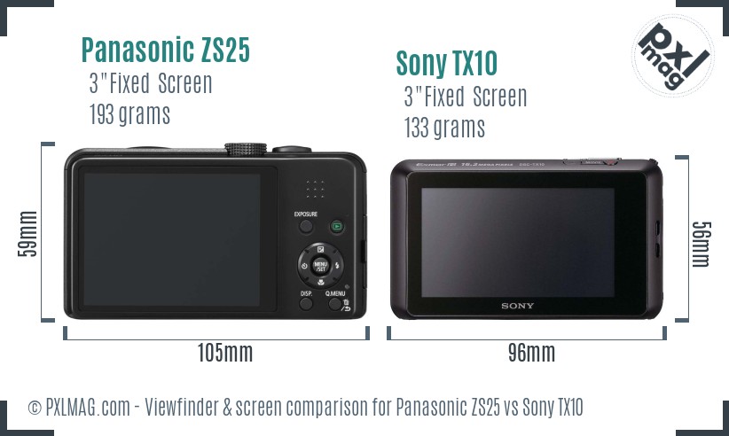 Panasonic ZS25 vs Sony TX10 Screen and Viewfinder comparison
