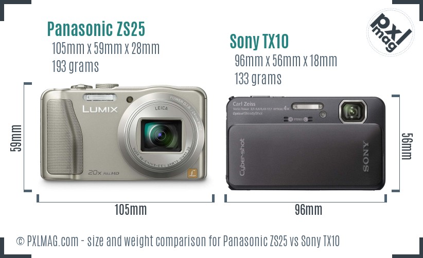 Panasonic ZS25 vs Sony TX10 size comparison Panasonic ZS25 vs Sony TX10 size comparison