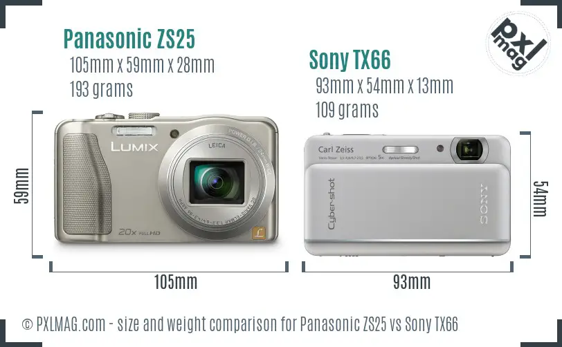 Panasonic ZS25 vs Sony TX66 size comparison