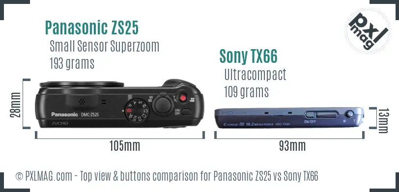 Panasonic ZS25 vs Sony TX66 top view buttons comparison