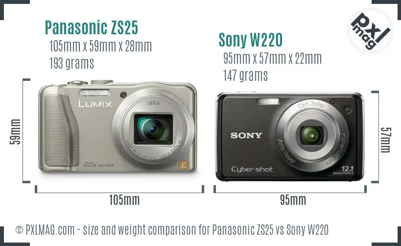 Panasonic ZS25 vs Sony W220 size comparison