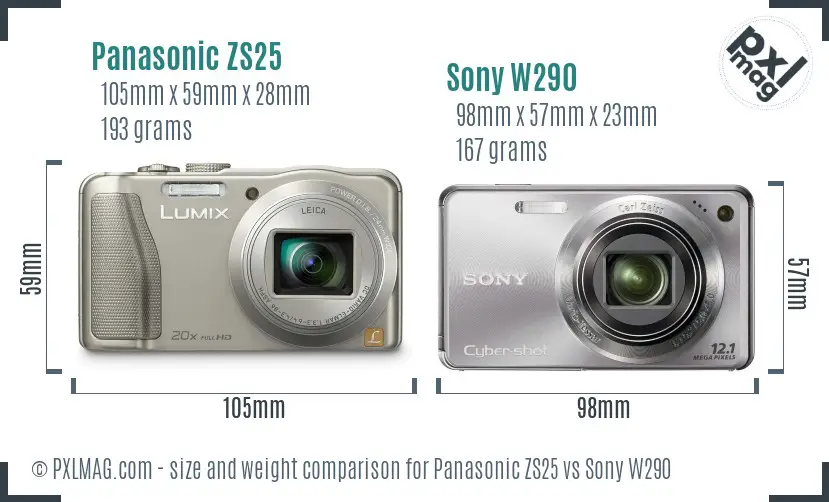 Panasonic ZS25 vs Sony W290 size comparison