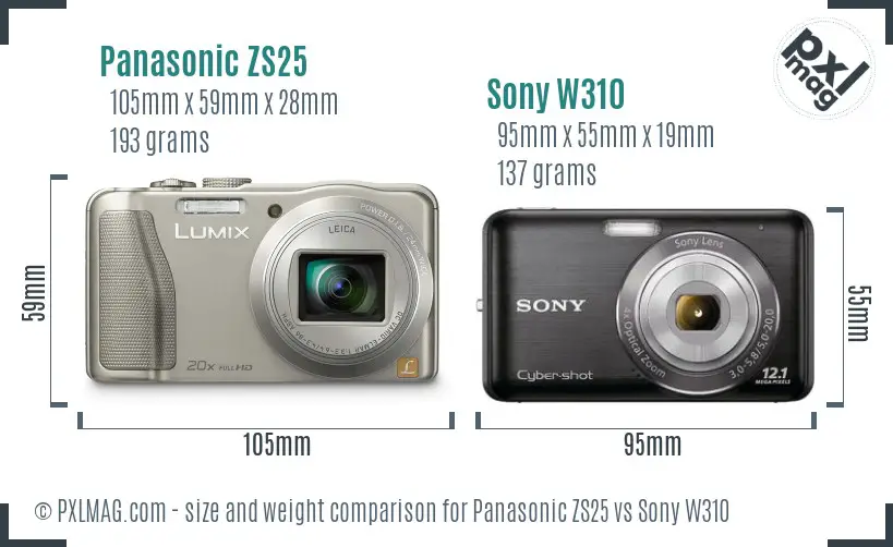 Panasonic ZS25 vs Sony W310 size comparison