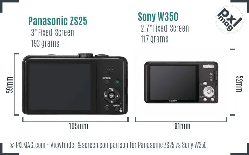 Panasonic ZS25 vs Sony W350 Screen and Viewfinder comparison Panasonic ZS25 vs Sony W350 Screen and Viewfinder comparison