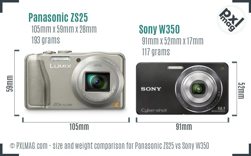 Panasonic ZS25 vs Sony W350 size comparison Panasonic ZS25 vs Sony W350 size comparison