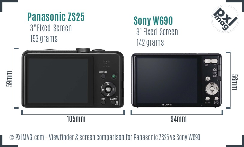 Panasonic ZS25 vs Sony W690 Screen and Viewfinder comparison