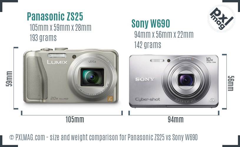 Panasonic ZS25 vs Sony W690 size comparison