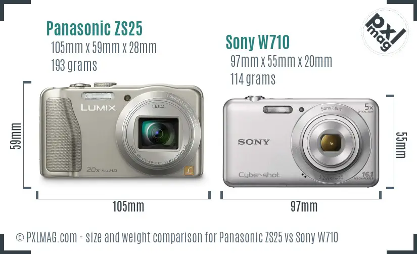 Panasonic ZS25 vs Sony W710 size comparison