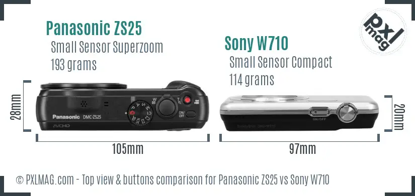 Panasonic ZS25 vs Sony W710 top view buttons comparison